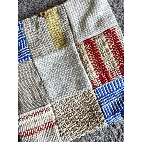 Woven MARIA LA ROSA ITALY Patchwork PURSE Shoulder Bag 10x10" Leather Strap Vtg - Picture 3 of 8